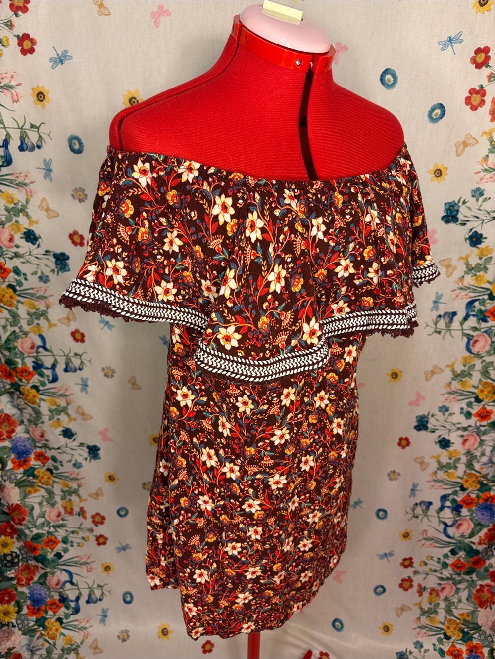 Xhilaration - Burgundy Floral On or Off the Shoulder Dress